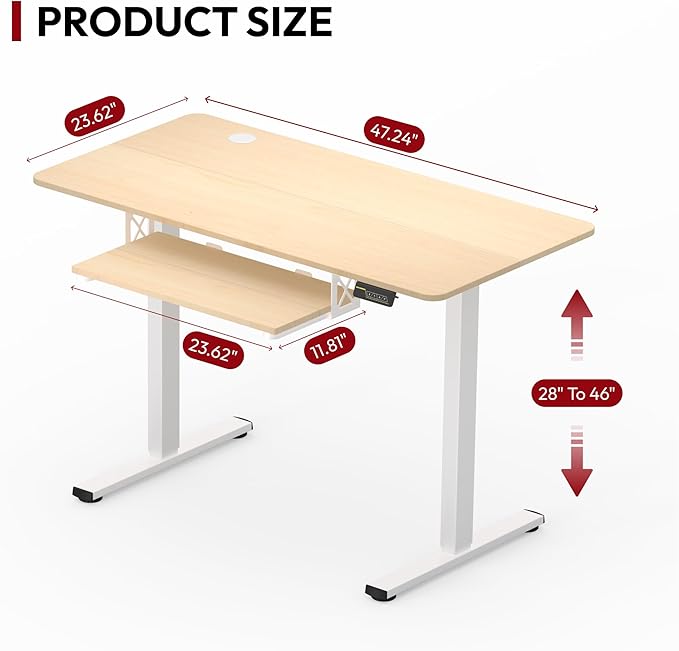 SANODESK Standing Desk with Keyboard Tray 48 × 24 Inches Electric Height Adjustable DeskSit Stand up Desk with Splice Board Home Office Desk Computer WorkstationWhite Frame/Maple Top