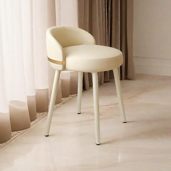 Vanity Chair for WomenComfy Accent Chair with Low Back Swivel White Pu Leather Upholstered Chair Makeup Stool for Bedroom Cloakroom Living Room Beige
