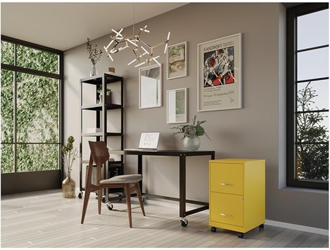 Pemberly Row 18 2-Drawer Mobile Metal Filing Cabinet Yellow Goldfinch Finish Lockable Letter-Size File Storage Smooth Glide Suspension Home or Office Use Compact Design with Casters