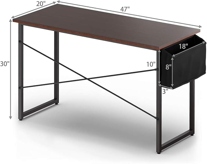 Tangkula Computer Desk with Storage Bag Home Office Writing Study Desk Modern Simple Style Laptop Table (47 Coffee)