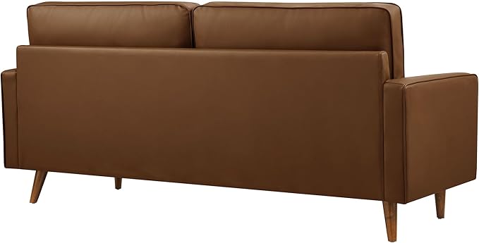 Modway Valour 73 Inch Faux Leather Sofa in Brown – Upholstered Sofa with Tufted Seat - 3-Seater Leather Couch with Cozy Wide Seats - Mid-Century Modern Couch for Living Room