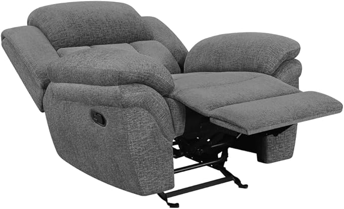 Coaster Home Furnishings - Bahrain - Fabric Upholstered Glider Recliner Chair with Wall Hugger Cool Gel Memory Foam Padded Arms and Plush Headrest - Living Room - 44-Inch - Charcoal - 609543