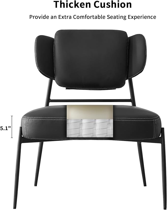 Oversize Accent Chair with Big-Ear Backrest - Modern Black Leather Armless Chair with Thick Cushion &amp Metal Frame for Lounge Living Room Waiting Room Bedroom Office