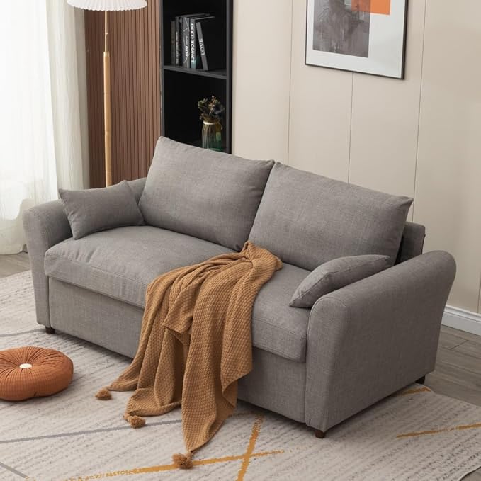 Panana Modern 2 Seater Loveseat Sofa Couch with Storage Dark Grey or Light Color Choice of Curved Sock or Track Arm Design (Light Gray 3 Seater - Sock Arms)