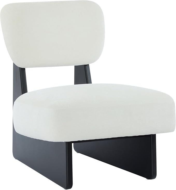 GDFStudio Upholstered Armless Accent Chairs Set of 2 Modern Side Chair Minimalist Leisure Chair with Backrest White Cusion for Living Room Bedroom Reading Room Black Slid Wood Base