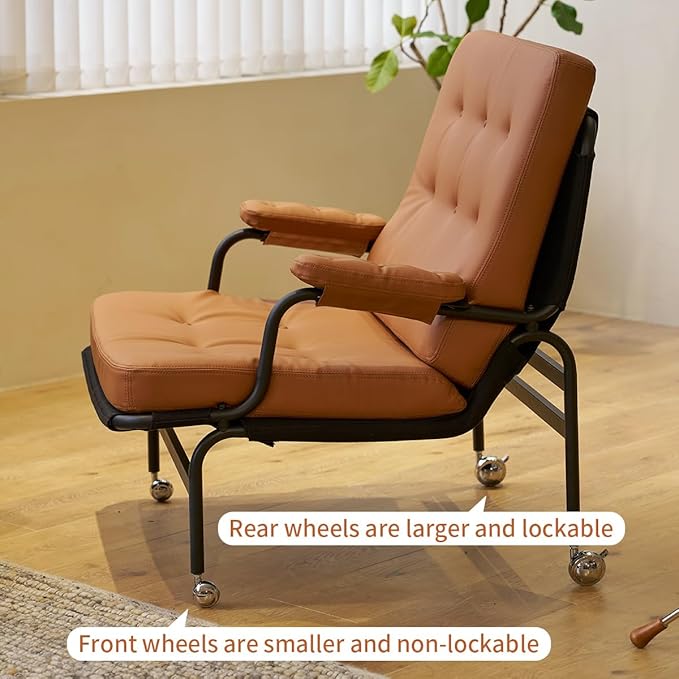Bonded Leather Armchair Modern Accent Chair High Back Living Room Chairs with Metal Legs and Soft Padded Sofa Chairs for Home OfficeBedroomDining Room (Brown 1pc)