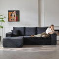 107.5 Sectional Couch Sofa Modular Cloud Couch with Pillows Corduroy L-Shape Sectional Couches for Living Room Apartment Office No Assembly Required (Black Left Facing Chaise+2 Seaters)