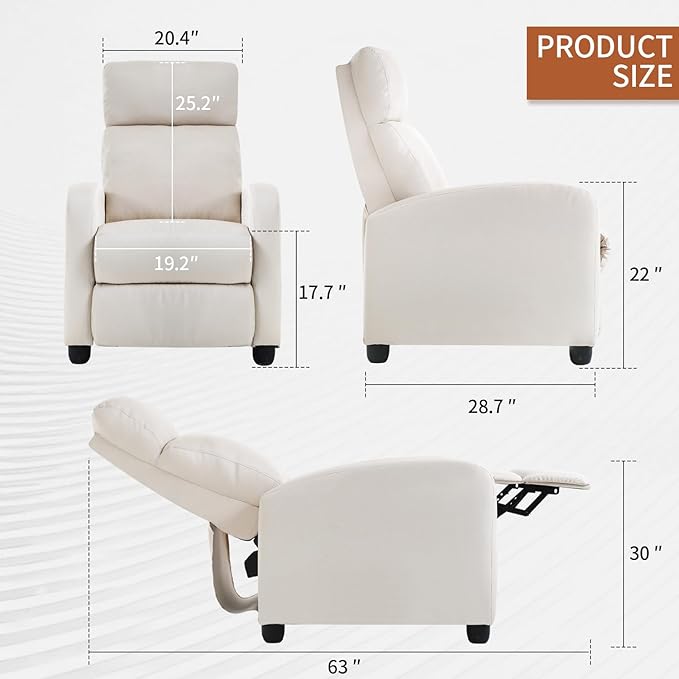 PayLessHere Recliner Chair Single Reclining Sofa Home Theater Seating with Lumbar Support and Padded Backrest for Living Room and Bedroom (Fabric Beige-Massage)