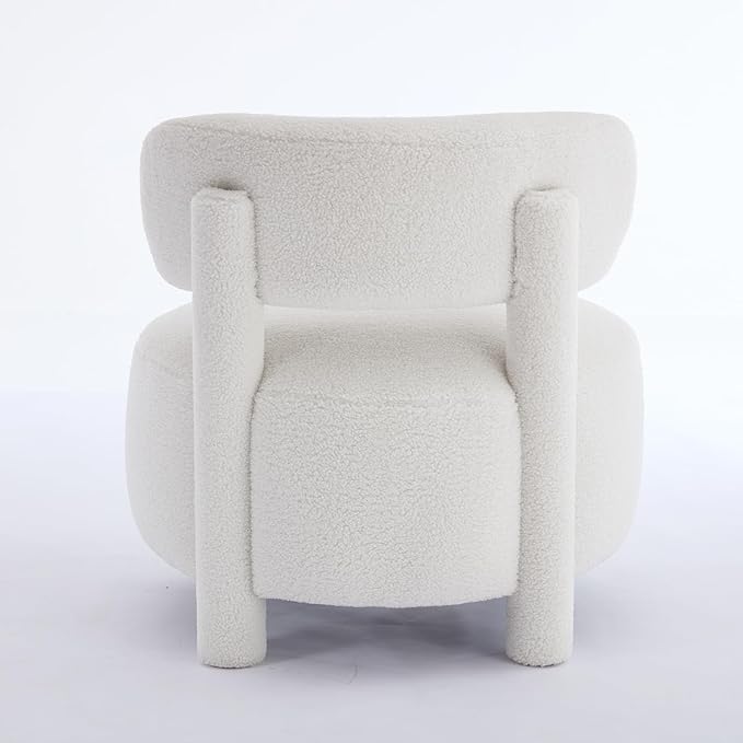 Accent Chair for Living Room Mid-Century Armchairs for Small Spaces Teddy Upholstered Comfy Reading Armchair with Studded for Bedroom (White-Teddy)