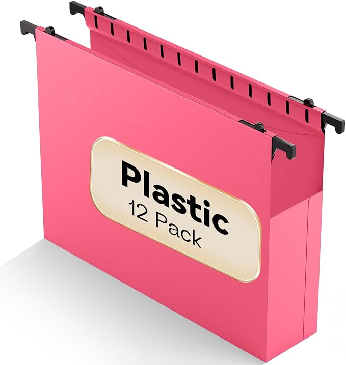 Plastic Hanging File Folders Expanding12 Pack Extra Capacity Hanging File Folder Letter Size2 Inch Expansion Heavy Duty FoldersAdjustable TabsPink Hanging Folders Designed for Bulky Files
