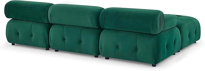 Bellemave L-Shape Sofa Couch Modular Sectional Sofa with Reversible Ottoman Velvet Upholstered Free Comnination Couch with Button Tufted Design Modern Oversized Couch for Living Room (Green)