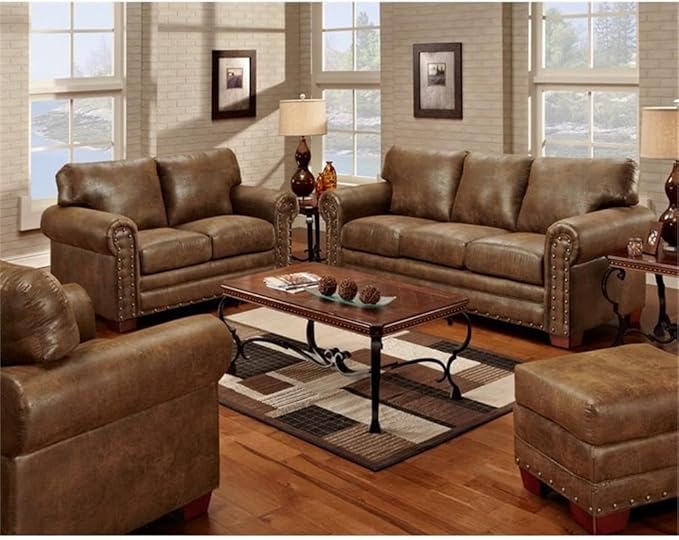 American Furniture Classics Microfiber Buckskin Loveseat in Brown