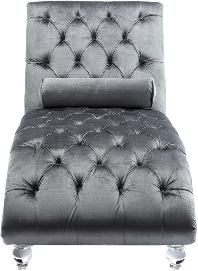 Leisure Velvet Concubine Sofa Accent Sofa Chaise Reclining Lounger Barrel Sofa with Acrylic Feet (Sliver)