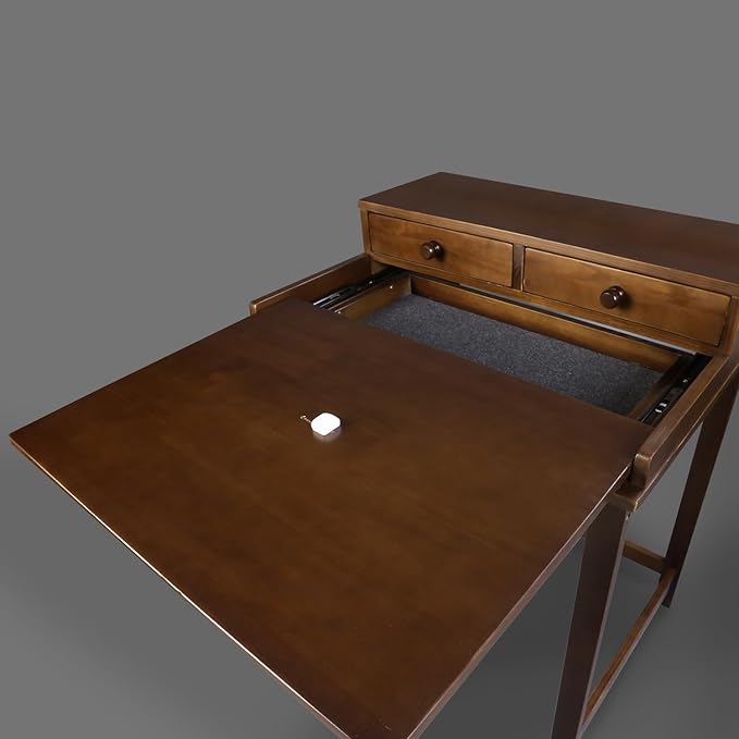 Medieval Majesty Office Computer Desk in Truffle Brown Finish with Hutch Pull-Out Tray and Concealed Storage Compartment 22 x 28 x 35 Solid Pine Wood