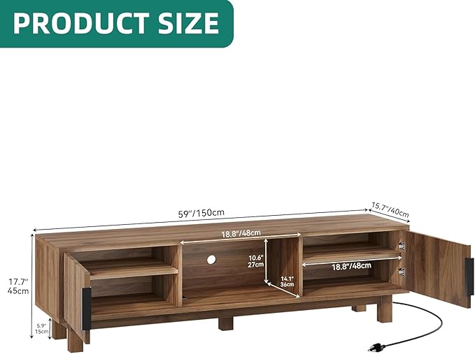 YITAHOME TV Stand for Living Room Mid Century Modern Entertainment Center for 55/60/65 inch TVs TV Console with Power Outlets &amp Adjustable Shelves Fluted Media Console (Walnut 59)