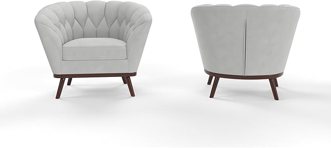 AC Pacific Oscar Upholstered Barrel Accent Chair – Modern Cozy Seating for Living Room Stylish Round Design with Cushion &amp Pillow for Home or Office Spaces Light Grey