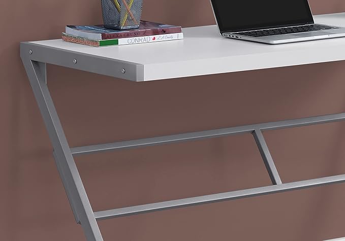 Computer Desk Home Office Laptop 48 l Work White Laminate Grey Metal Contemporary Modern