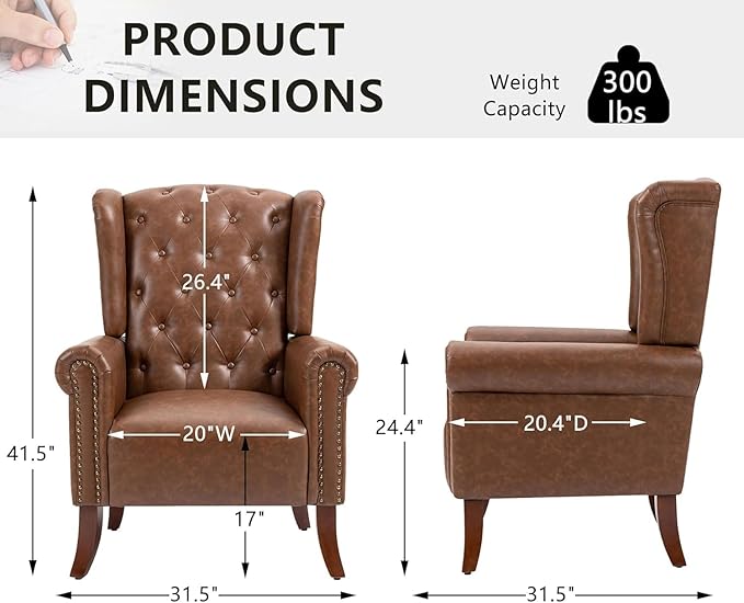 MOJAY Mid-Century Modern Living Room Chairs Set of 2 Upholstered Faux Leather Accent Chairs Club Arm Chair Single Sofa Chair with Solid Wooden Legs for Bedroom Study Home Office Lounges (Brown)