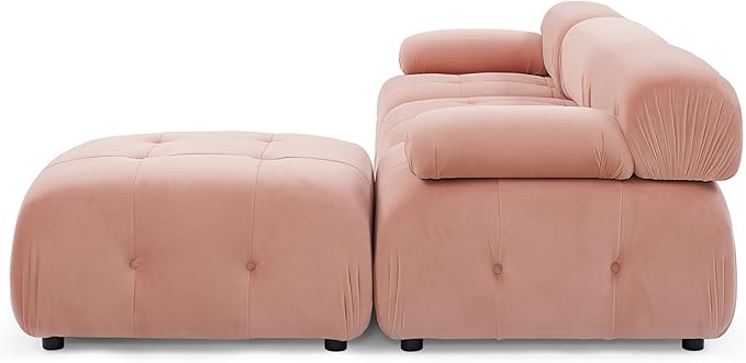 Bellemave L-Shape Sofa Couch Modular Sectional Sofa with Reversible Ottoman Velvet Upholstered Free Comnination Couch with Button Tufted Design Modern Oversized Couch for Living Room (Pink)