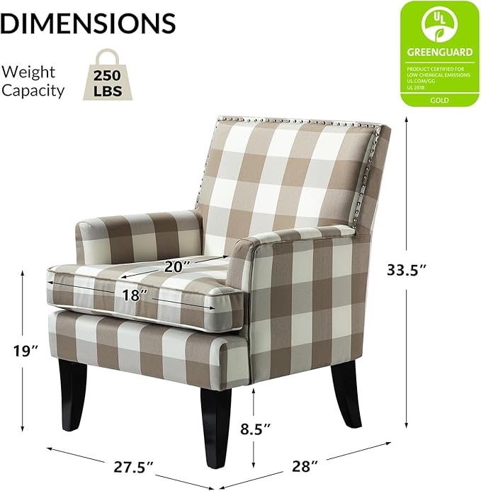 High Back Accent Arms Chair Modern Accent Chair with Wooden Legs Reading Chair with Padded Armrest and Comfortable Cushioned Seat for Living Room Bedroom