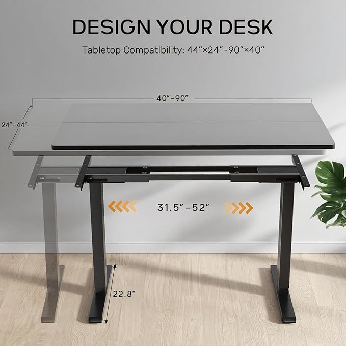 Dual Motor Standing Desk Frame with 330 lbs Electric Adjustable Legs Compatible Desktop Size 40″-90″ 3 Memory Height Settings Stand up Desks Frame Workstation Black Frame Only