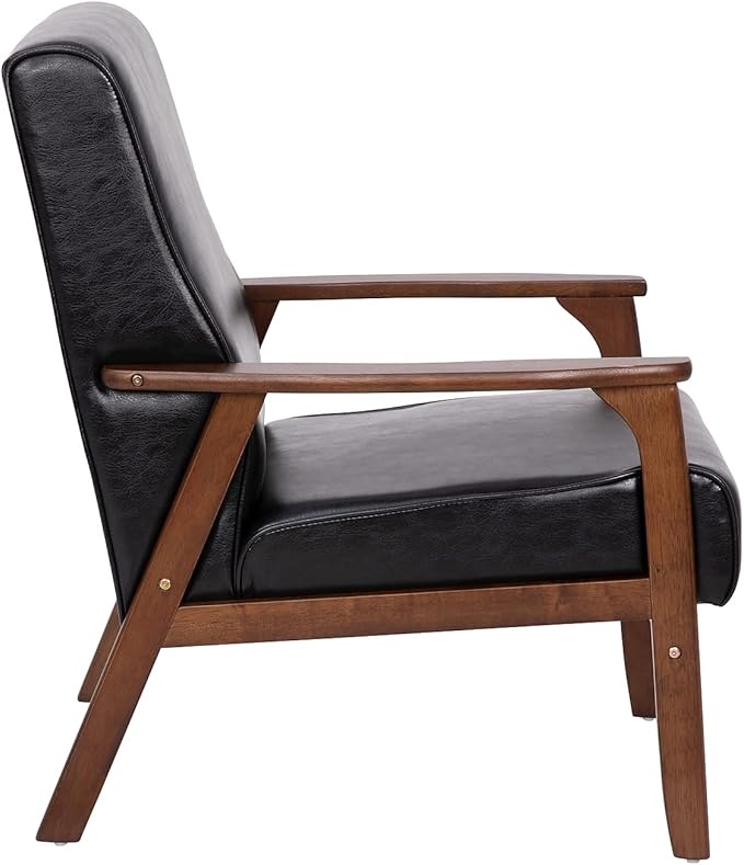 Flash Furniture Langston Commercial Mid Century Modern Chair - Black LeatherSoft Upholstery - Walnut Finish Wooden Frame and Arms - Extra Supportive Sinuous Springs