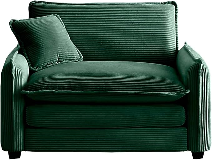 Oversized Deep Seat Single Sofa Chair 46 in Stylish Accent Couch Chair with One Throw Pillow Upholstered Corduroy Fabric Comfy Armchair for Living Room Bedroom Green
