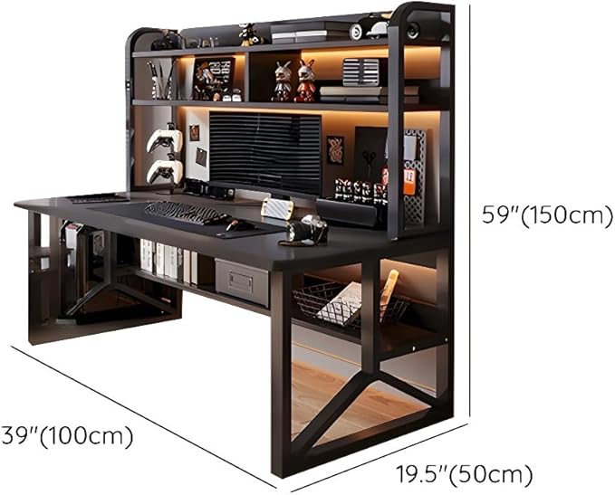 LITFAD Rectangular Wooden Office Desk Modern Computer Desk with Metal Frame and Bookshelf Writing Desk for Home Office - 1 Piece Black 39.4 L x 19.7 W x 59.1 H Desk only