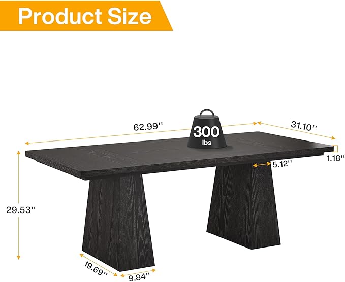 Tribesigns 63-Inch Executive Desk Modern Black Office Computer Desk with Sturdy Double Pedestal Large Study Writing Table Simple Workstation for Home Office
