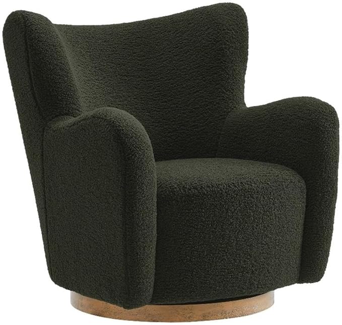 Modway Montrose Swivel Wingback Accent Chair in Fern Walnut Sherpa Teddy Fabric – Modern Furry Barrel Chair with 360-Degree Swivel Base – Soft and Comfy Living Room Chair