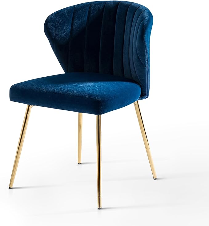 HULALA HOME Velvet Dining Chairs Modern Small Armless Accent Chair with Gold Metal Legs Living Room Upholstered Cute Side Chair Elegant Tufted Back Vanity Chair for Bedroom/Beauty Room-Navy