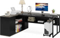 LITTLE TREE Large Executive Desk with File Cabinet 71 inch L Shaped Computer Desk Office Desk with Drawers and Storage Shelves Business Furniture Desk Workstation for Home Office Grey