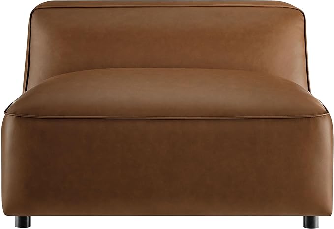Modway Auren Vegan Leather Modular Armless Chair in Coffee - Faux Leather Slipper Chair - Mid Century Modern Single Sofa Chair - Oversized PU Leather Accent Chair for Living Room Apartment