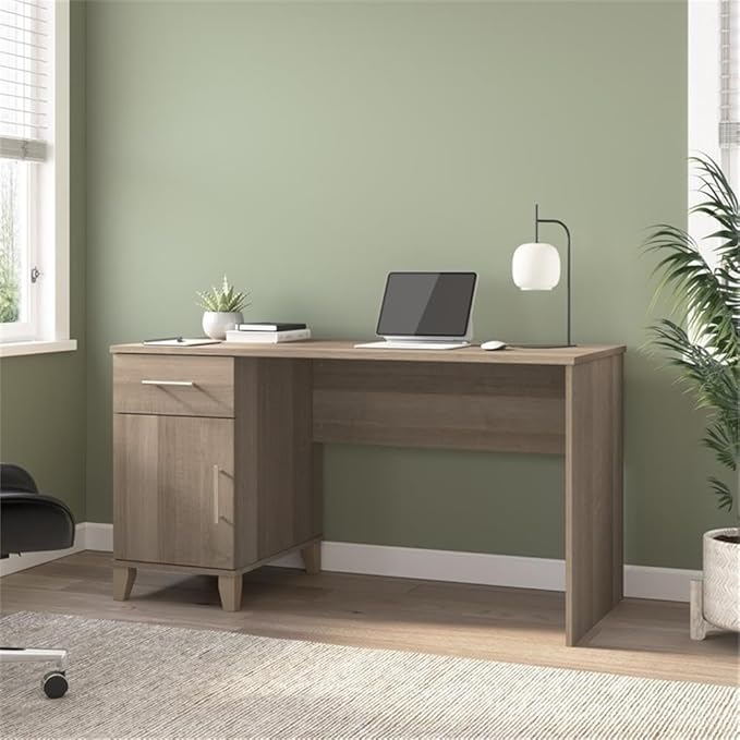 Bush Home Somerset 54W Office Desk with Drawer and Cabinet in Ash Gray Computer Table with Storage for Home Office Workspace