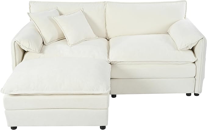 L Shaped Sectional Sofa Cloud Couch for Living Room 75 Chenille Comfy Boucle Modular loveseat Sofa Modern Upholstery Sofa with Ottoman &amp Memory Foam Beige White