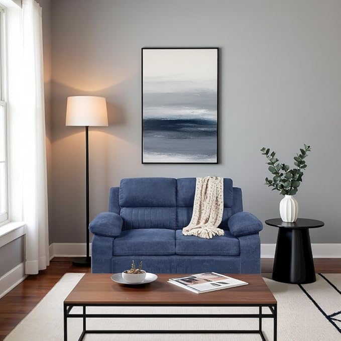 Blue 58-Inches Love Seat with Textured Fabric Upholstery Small Comfy Couch for Living Room Relaxing Seating and Stylish Décor