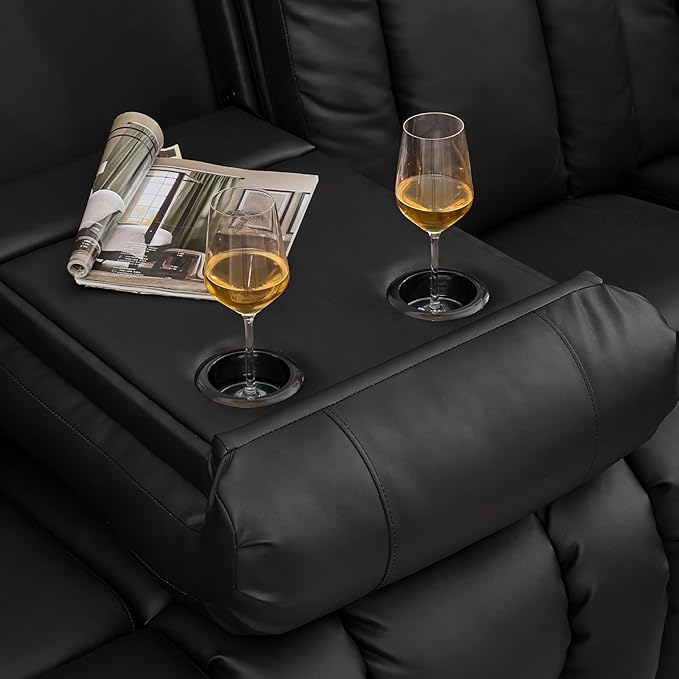 Loveseat Recliner SofaRV Wall Hugger Recliners for Small SpacesReclining Loveseat Sofa Recliner with Cup Holders/Lumbar PillowsRV Furniture (PU Black Loveseat with Corner Sofa)