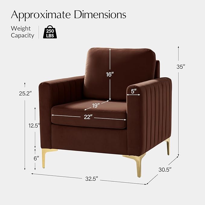 Modern Upholstered Velvet Accent Chair Velvet Armchair Club Chair with Gold Metal Legs Mid-Century Barrel Leisure Comfy Reading Chair for Livingroom Bedroom Burn Brick