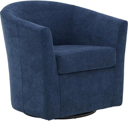 Pemberly Row Traditional Fabric Swivel Club Chair Indigo Finish 30.5 W x 30 H x 27 D Padded Removable Seat Flared Arms 360 Degree Swivel Base Elegant Accent Chair for Living Room or Office