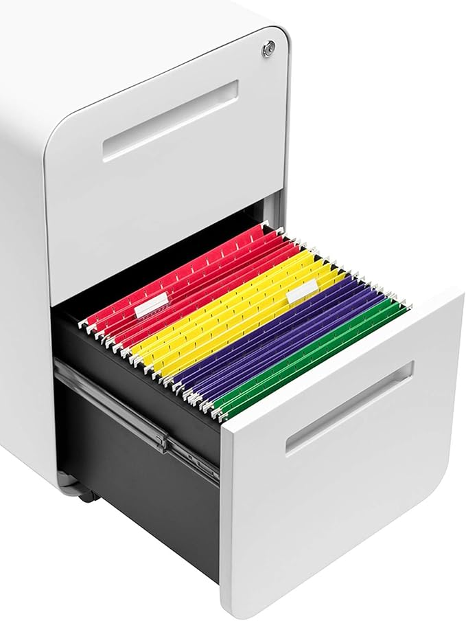 Laura Davidson Furniture Stockpile 2 Drawer Mobile File Cabinet with Lock - Under Desk Metal Filing Cabinet Legal/Letter File Folders Wheels and Stationary Feet Pre-Assembled White