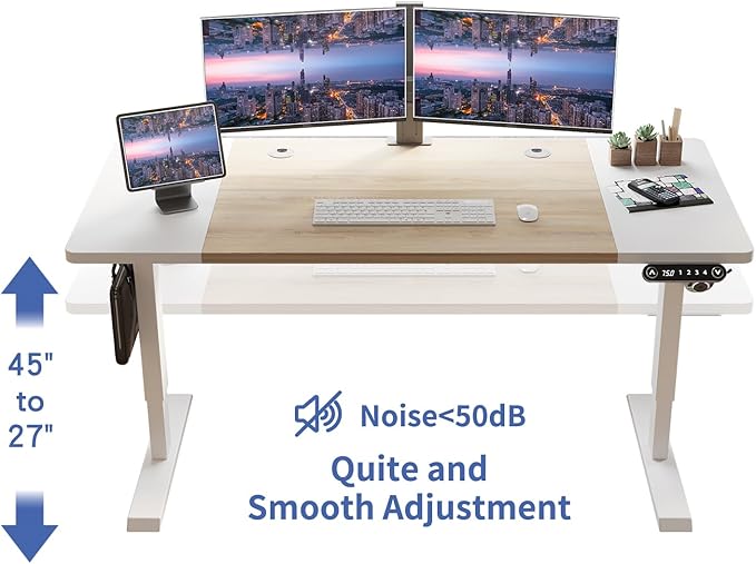 63 Inch Electric Standing Desk Height Adjustable Sit Stand Desk with Memory Control and Spacious Desktop for Home Office