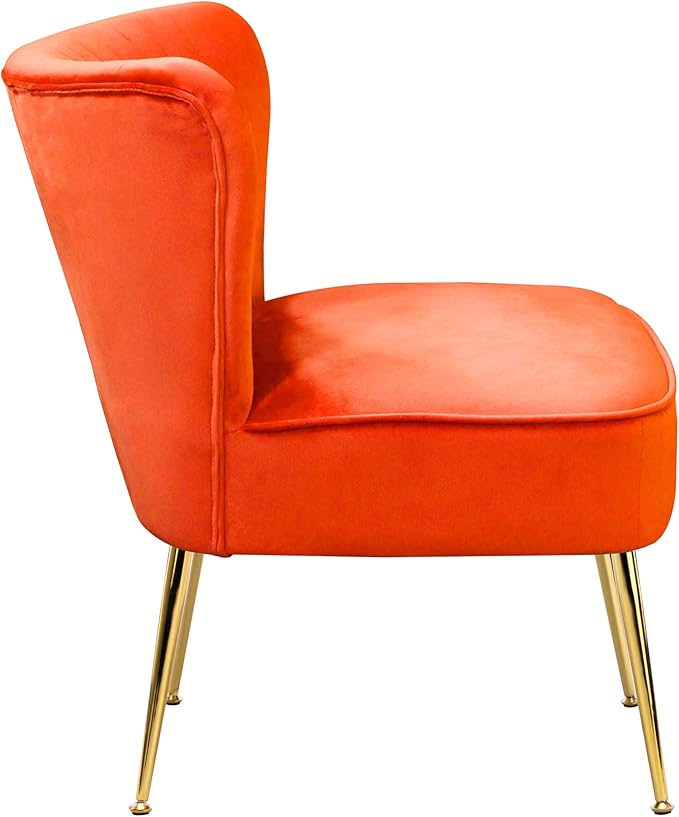 WO Home Furniture 25 Wide Tufted Velvet Accent Chair with Rust Resistant Golden Metal Legs Premium Quality Rust Resistant Seat for Your Den Living Room Bedroom Inside Area (Orange)