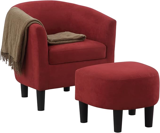 Convenience Concepts Take a Seat Churchill Accent Chair with Ottoman Red Microfiber