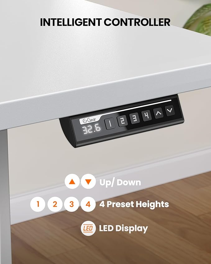 ErGear Electric Standing Desk 48 x 24 inch Height Adjustable Sit Stand Up Desk Computer Home Office Desk with 4 Memory Height Buttons Two Pieces Desktop White EGESD110W