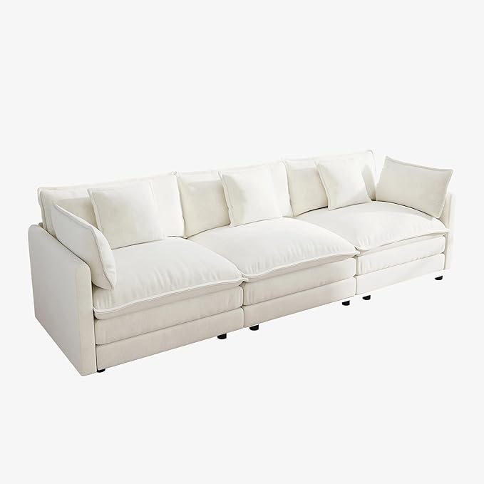 111.5 Sofa Modular Sectional Cloud Couch 3-Seat Chenille Deep Seat Sofa with Pillow for Living Room Bedroom and Apartment Beige