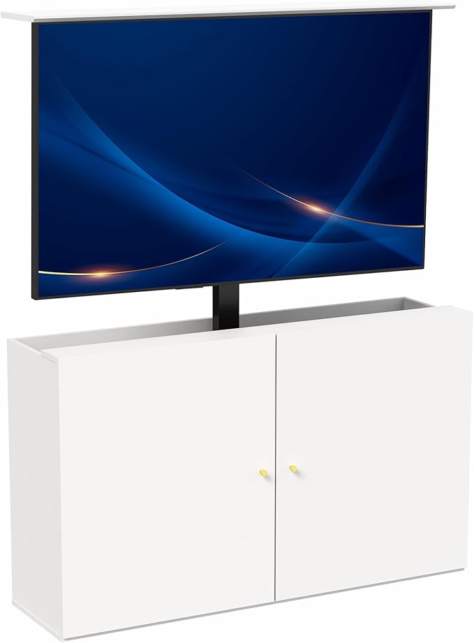 VIVO White TV Cabinet with Motorized Vertical Lift Television Stand Holds 32 to 55 inch TVs up to 44 lbs CASE-KIT-EUP1W