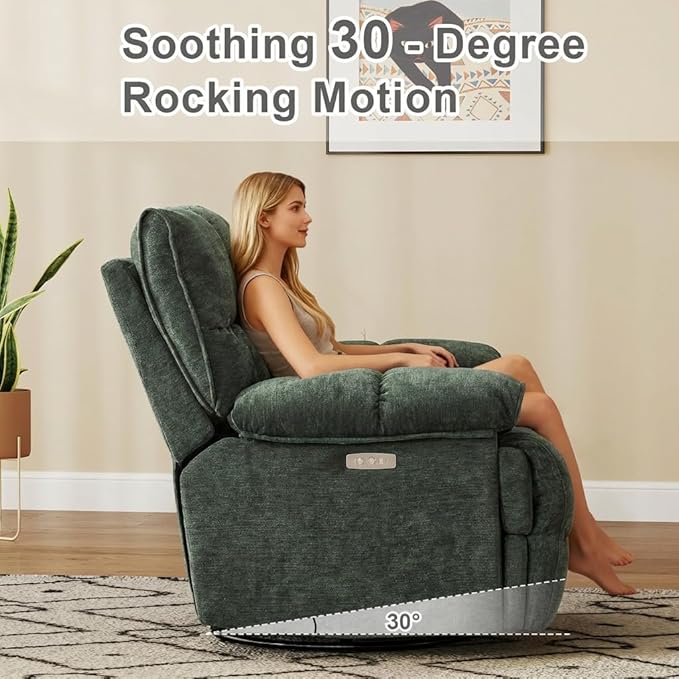 Oversized Recliner Chair Overstuffed Swivel Rocker with Extra Wide Seat &amp Breathable Fabric for Living Room (Power Green)