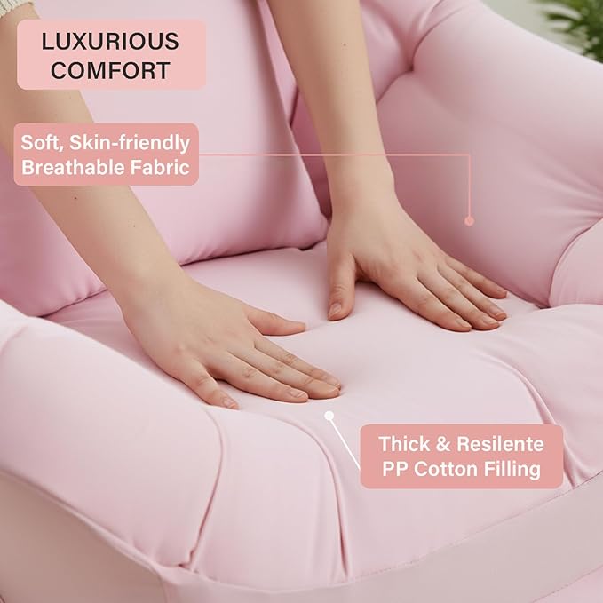 Lazy Chair with Ottoman Modern Accent Leisure Sofa Chair with Footrest Stool &amp Throw Pillow Modern Lounge Chair with Armrests for Living Room Pink