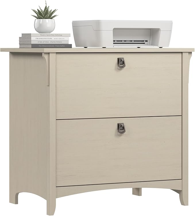 Bush Home Salinas 2 Drawer Lateral File Cabinet in Antique White Home Office Storage Solution Organizer with Drawers for Workspace Filing Unit