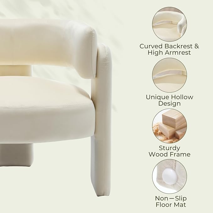 Barrel Accent Chairs Set of 2 Mid Century Modern Upholstered Living Room Chairs with Wooden Legs Comfy Velvet Reading Arm Chair for Bedroom Makeup Room Beige